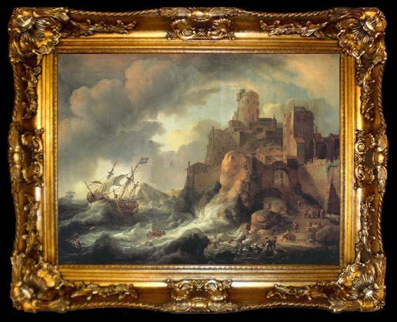 framed  BACKHUYSEN, Ludolf Shipwreck by the Coastal Cliffs, ta009-2